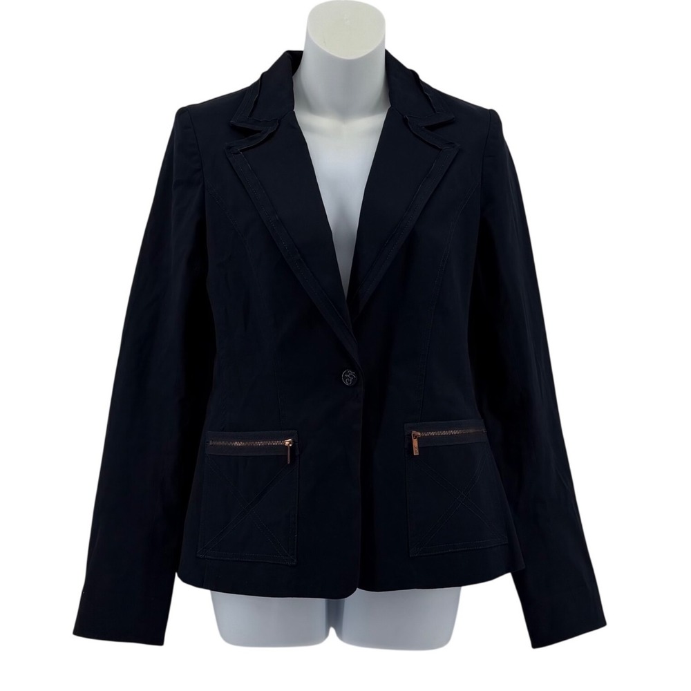 Z Spoke Zac Posen Cotton Blazer‎ Navy Blue Utility Jacket Women Size 4